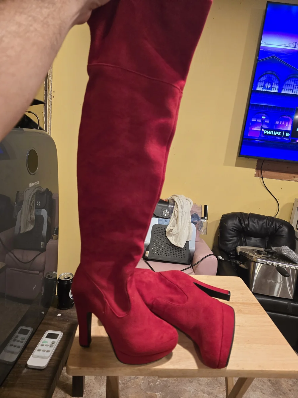 Amazon Red Over-the-Knee Suede Heel Boots